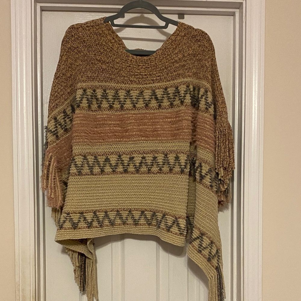 Angie Multicolor Patterned Sweater Poncho one size‎